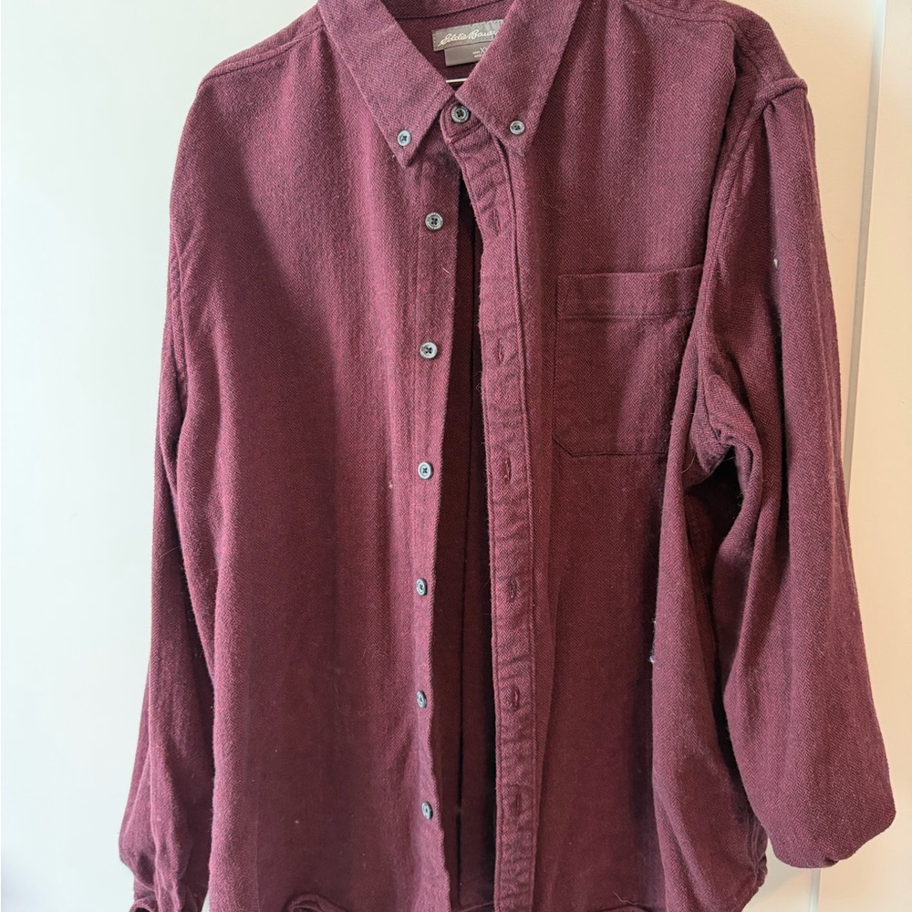 Eddie Bauer Herringbone Button-Up Shirt Jacket - Burgundy
